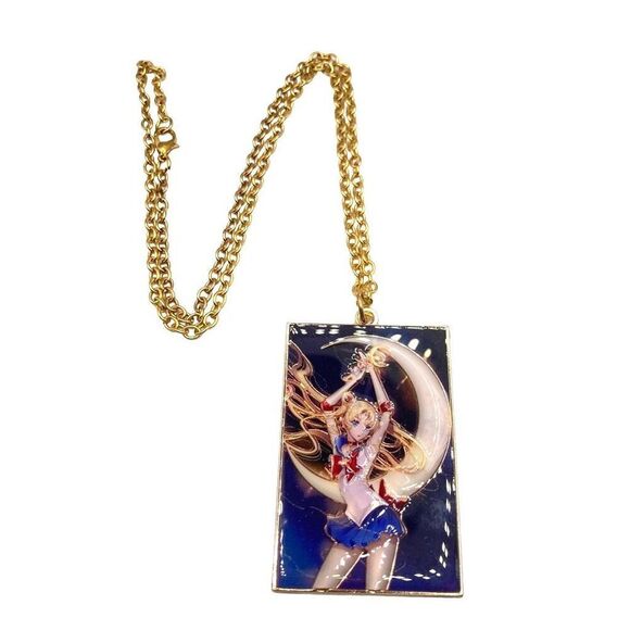 Large gold sailor moon rectangle pendant necklace - Picture 1 of 3